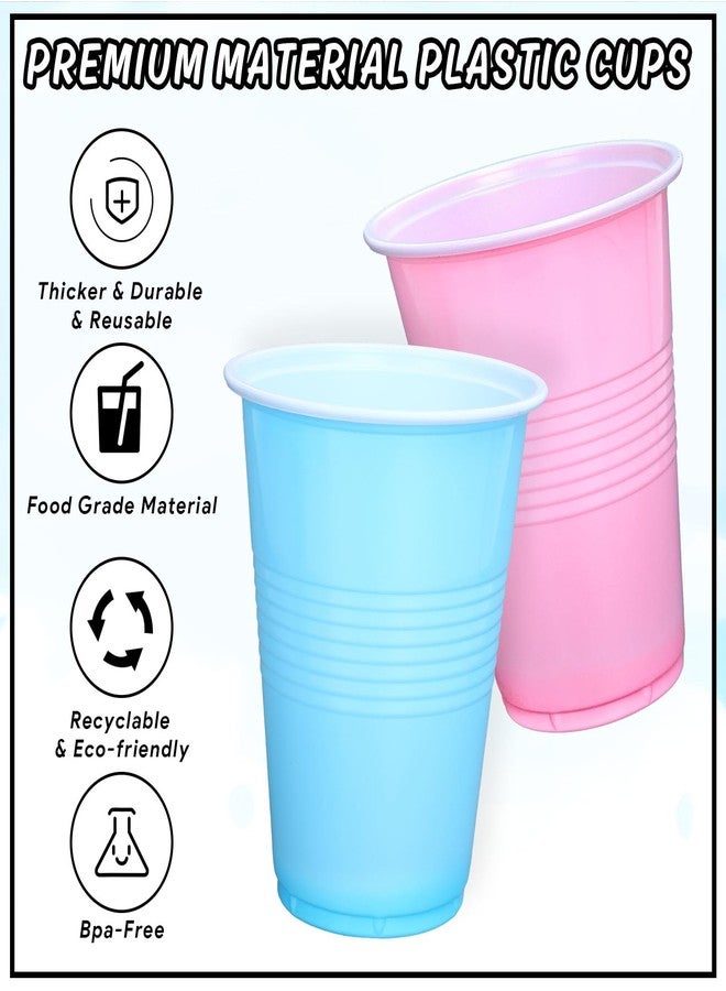 JarThenaAMCS 100Pcs Pink Blue Plastic Cup 16Oz 2 Colors Disposable Drinking Cups Stackable Party Cups for Gender Reveal Baby Shower Birthday Party Supplies - Image 3